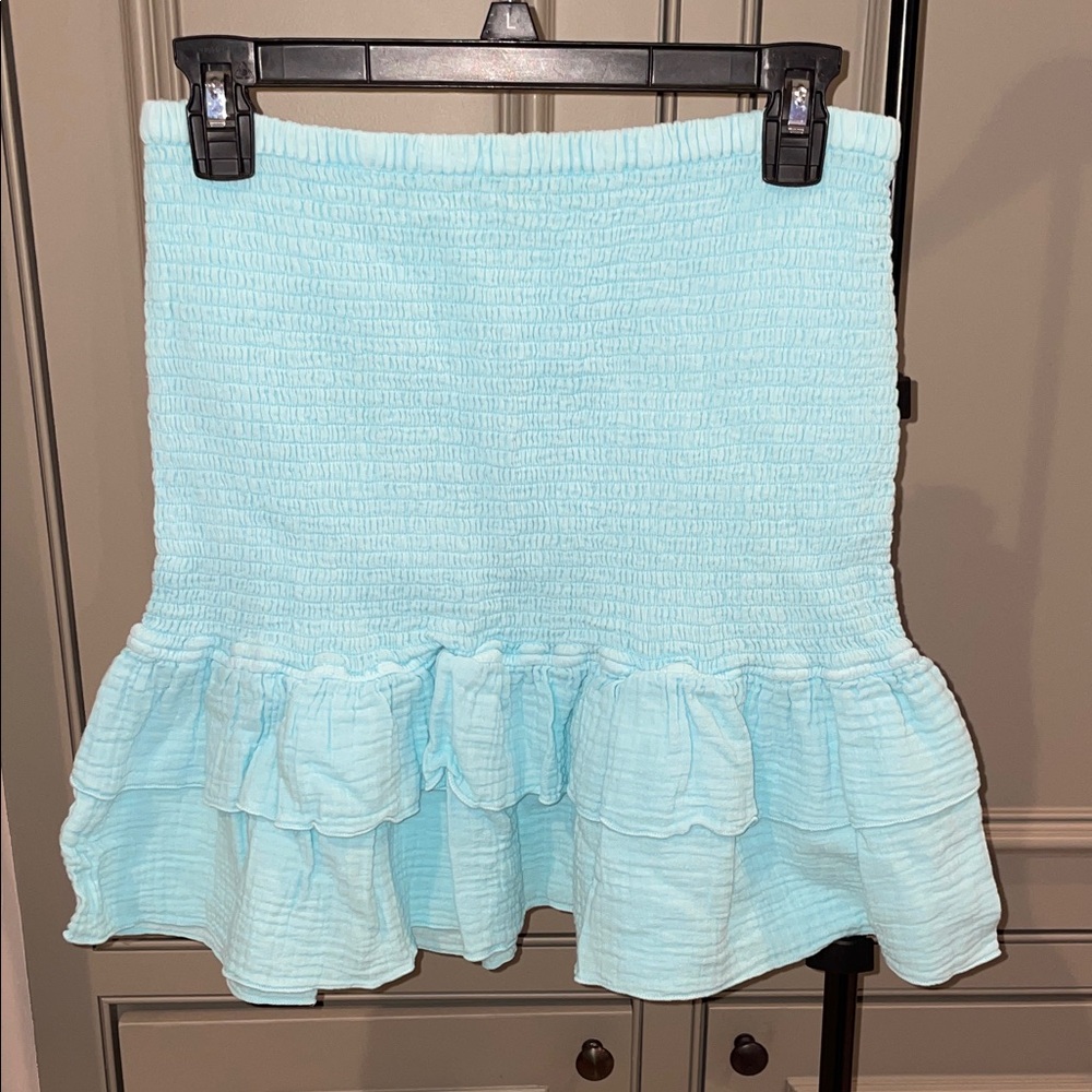 PRANELLA Light Blue Ruffled Smocked Mini Skirt - Women'’s Large